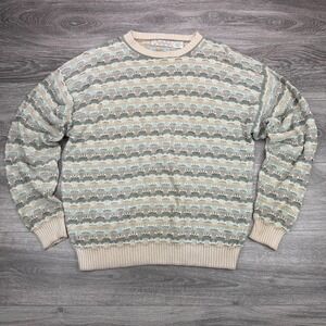 Crossings 3D Textured Knit Sweater Mens Large Beige Sage Coogi Style Vintage